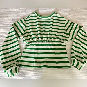 Maeve green stripe top w ruched back